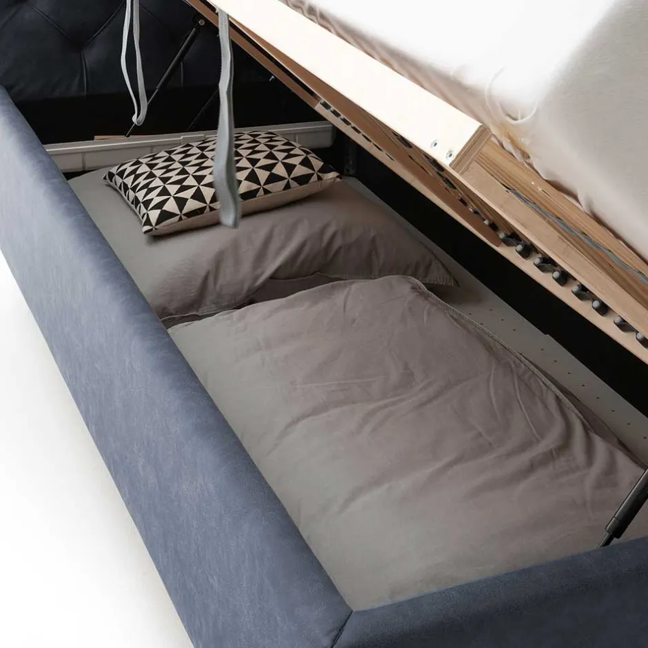 Wohnen Stauraumbett in Blaugrau & Eiche - Tagma