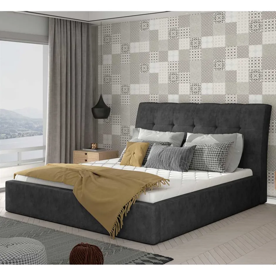 Wohnen Stauraumbett in Dunkelgrau Stoffbezug - Dave