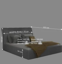 Wohnen Stauraumbett in Dunkelgrau Stoffbezug - Dave