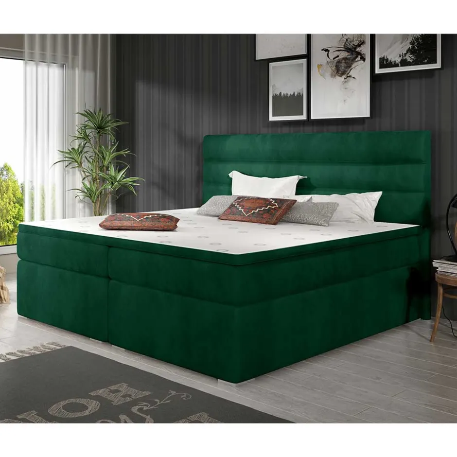 Wohnen Stauraumbett in Dunkelgrün Veloursbezug - Waruna