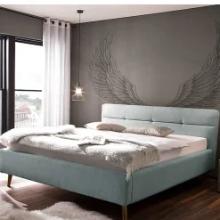 Stauraumbett in hellem Blau & Eiche - Armele^Wohnen