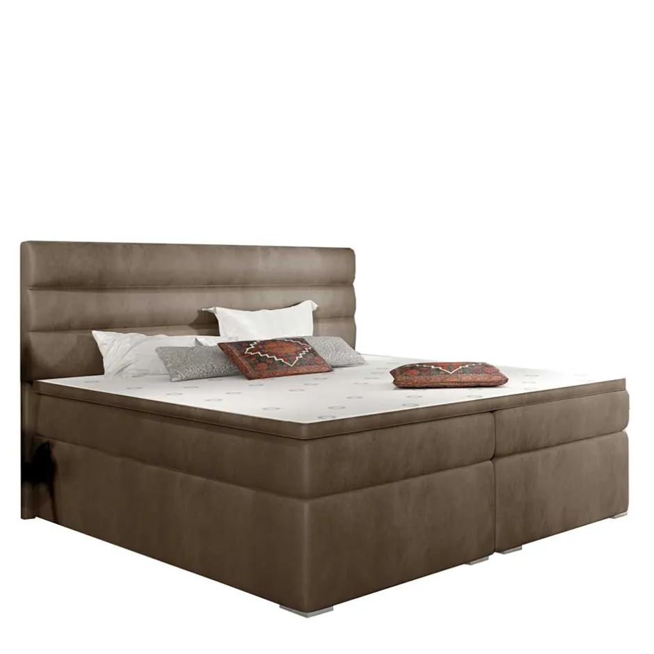 Stauraum-Polsterbett in Hellbraun Samt - Iceline^Wohnen Hot