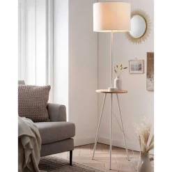 Wohnen Stehleuchte mit Ablagetisch aus Holz & Metall - Progressive