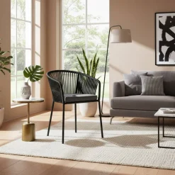 Stühle mit Kordelgeflecht in Schwarz - Gesdana (4er Set)^Wohnen