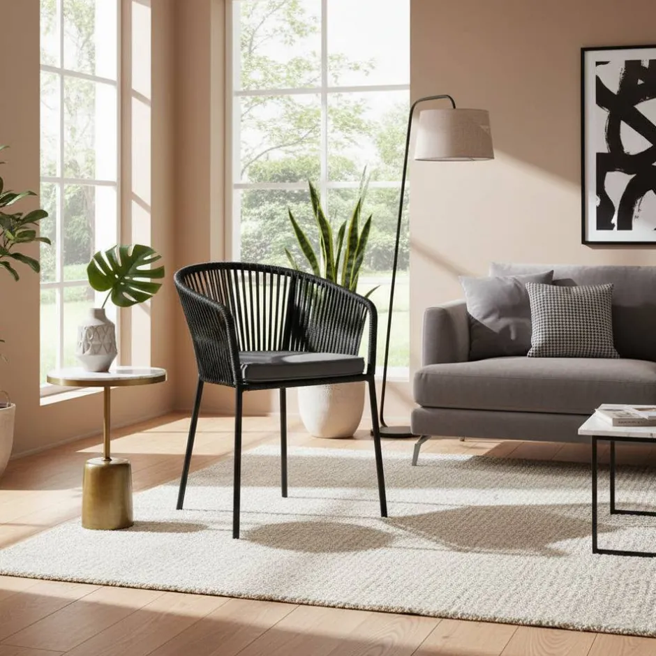 Stühle mit Kordelgeflecht in Schwarz - Gesdana (4er Set)^Wohnen