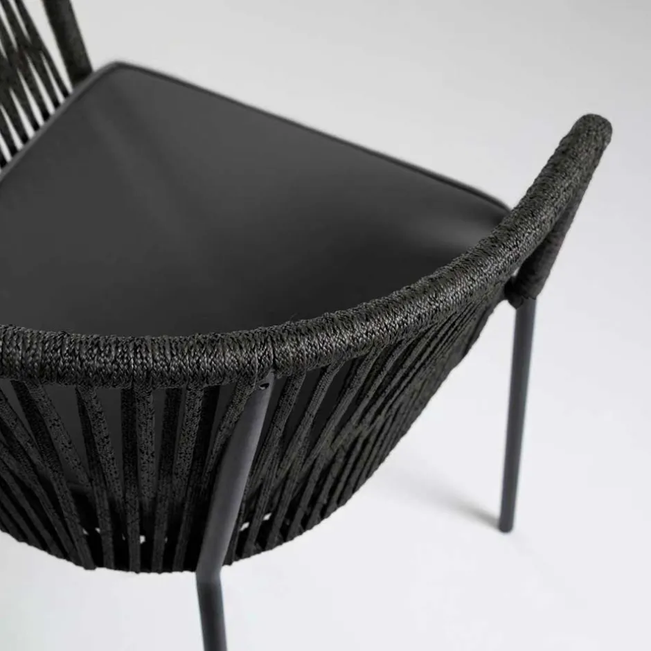 Stühle mit Kordelgeflecht in Schwarz - Gesdana (4er Set)^Wohnen