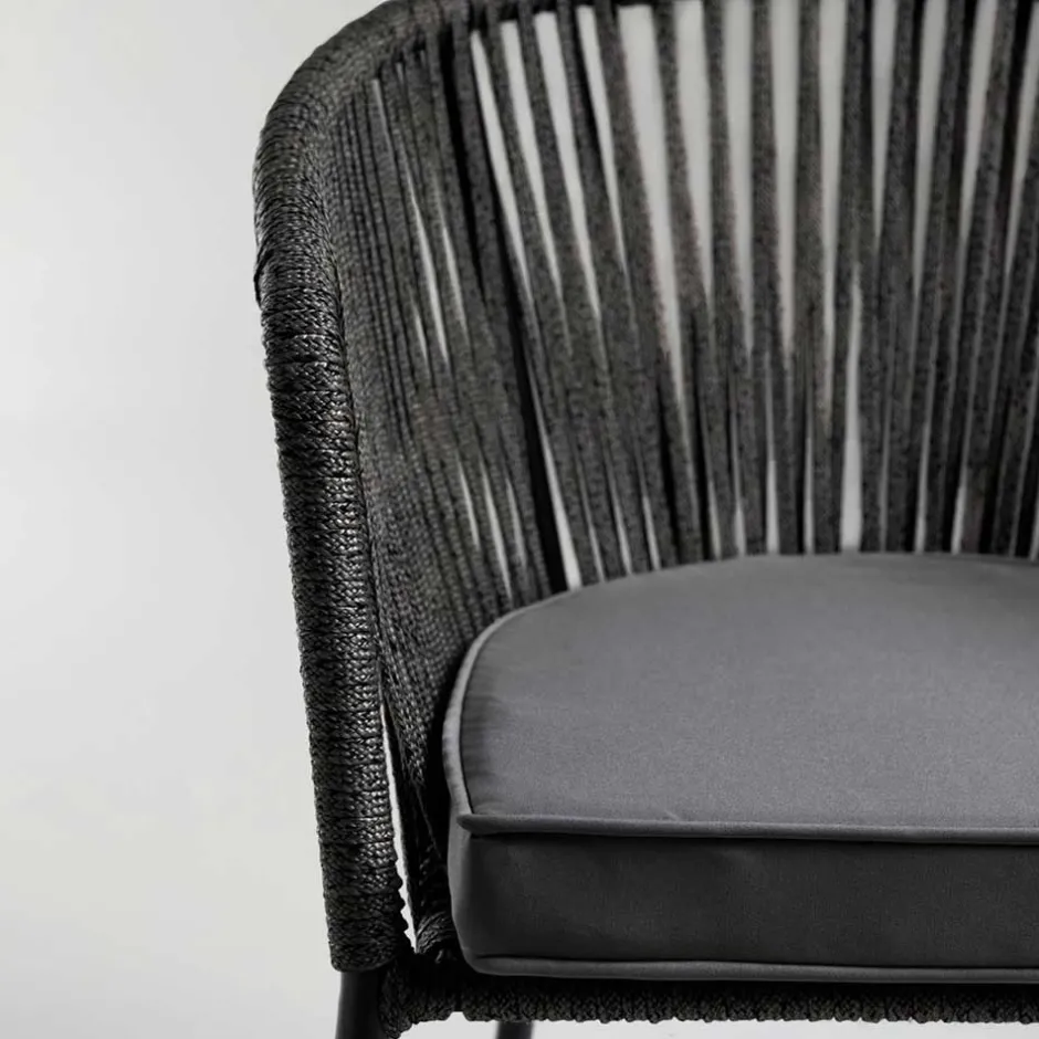 Stühle mit Kordelgeflecht in Schwarz - Gesdana (4er Set)^Wohnen