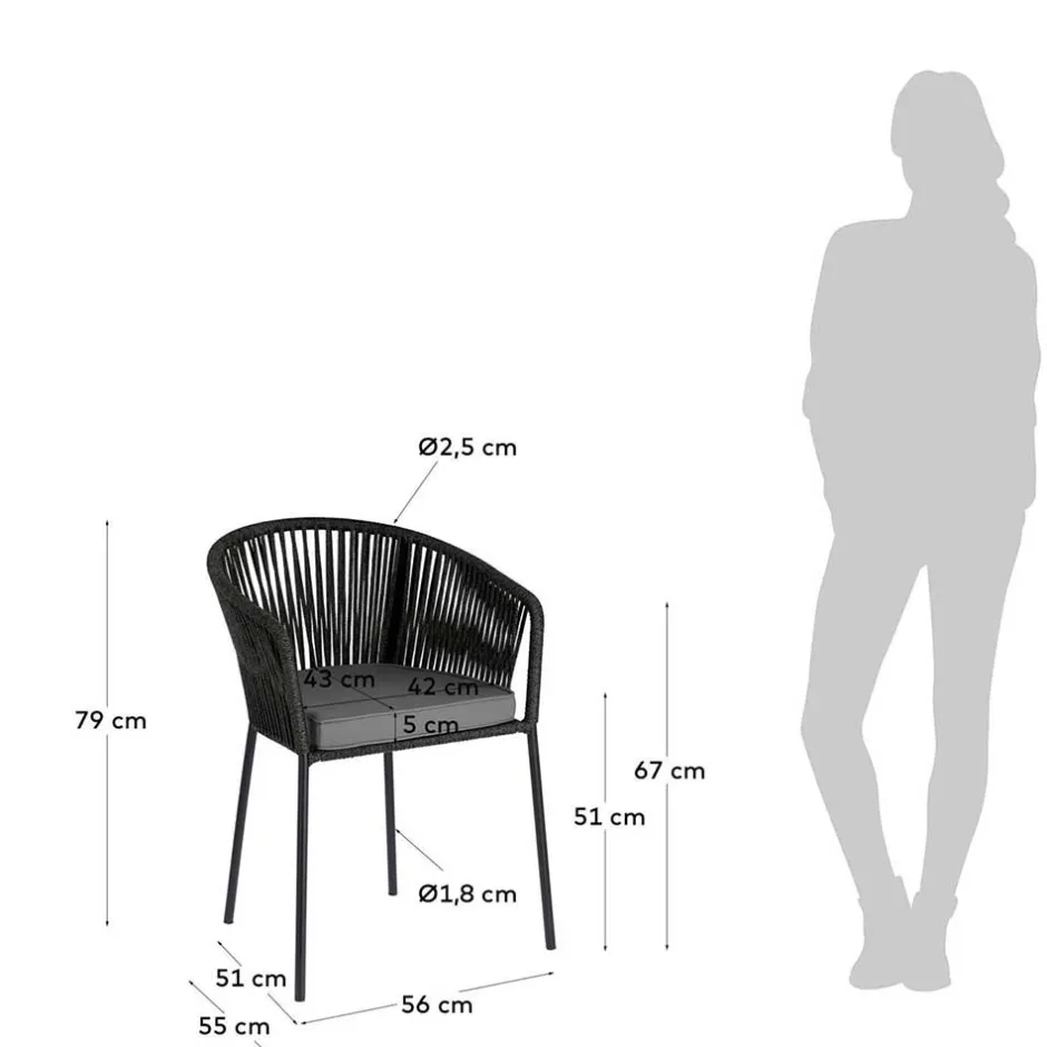 Stühle mit Kordelgeflecht in Schwarz - Gesdana (4er Set)^Wohnen