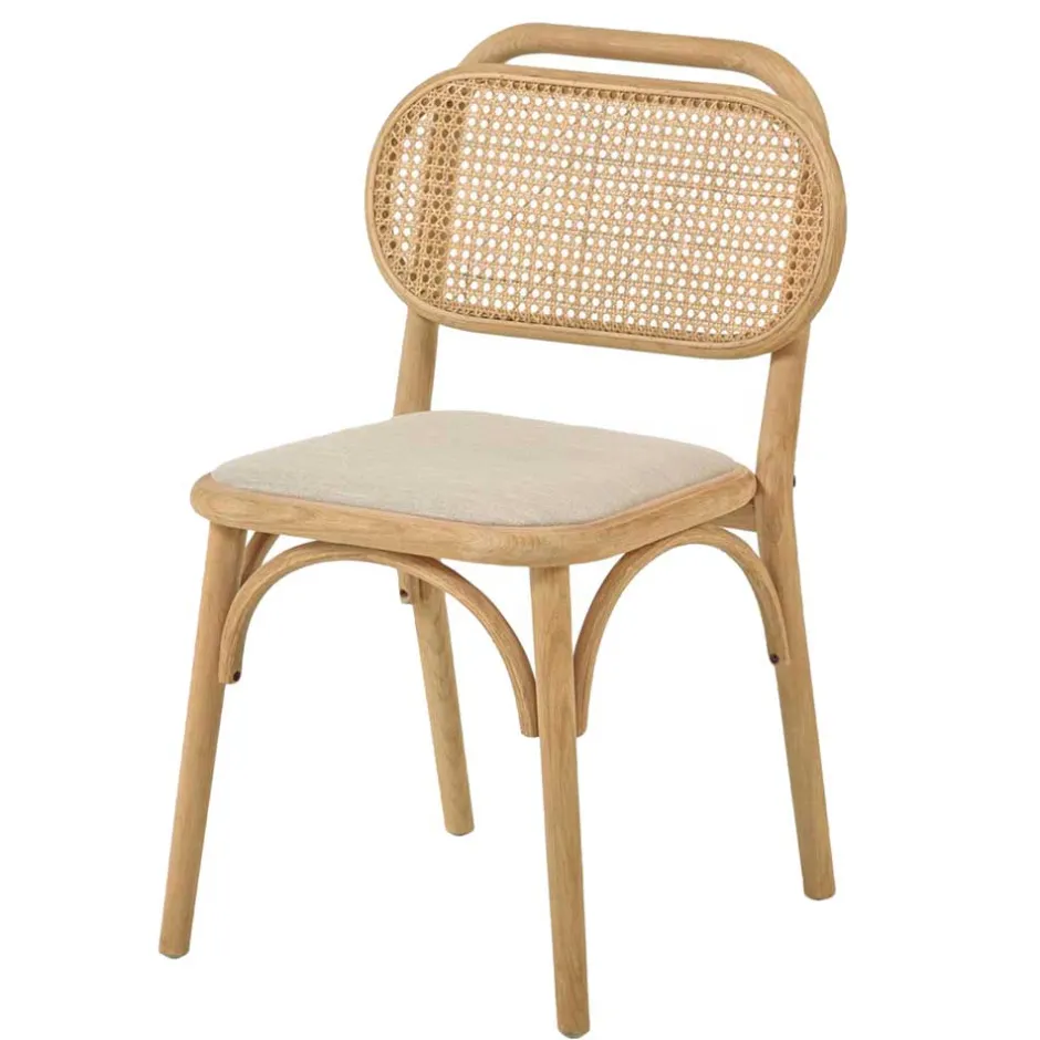 Stuhl mit Wiener Geflecht & Stoffsitz Beige - Fiorenza (2er Set)^Wohnen Outlet