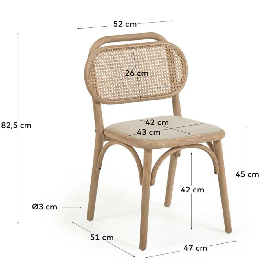 Stuhl mit Wiener Geflecht & Stoffsitz Beige - Fiorenza (2er Set)^Wohnen Outlet
