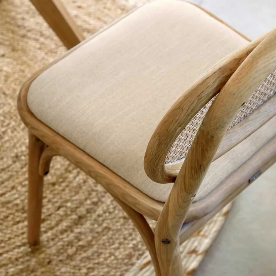 Stuhl mit Wiener Geflecht & Stoffsitz Beige - Fiorenza (2er Set)^Wohnen Outlet