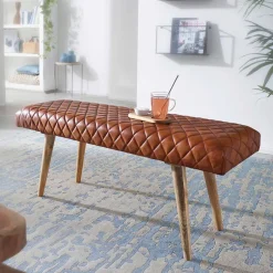 Wohnen Stylische Lederbank mit Rautensteppung - Barrena