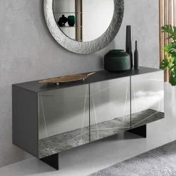 Stylisches Sideboard mit Spiegel Front in Rauchgrau - Odangelo^Wohnen Discount