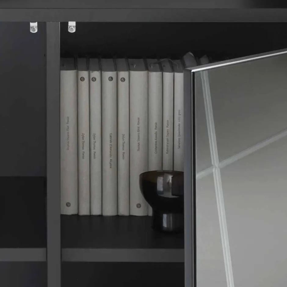 Stylisches Sideboard mit Spiegel Front in Rauchgrau - Odangelo^Wohnen Discount