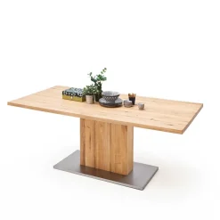 Säulen Esstisch mit Balkeneiche Powera & Bodenplatte mit Metall Mantel^Wohnen Outlet