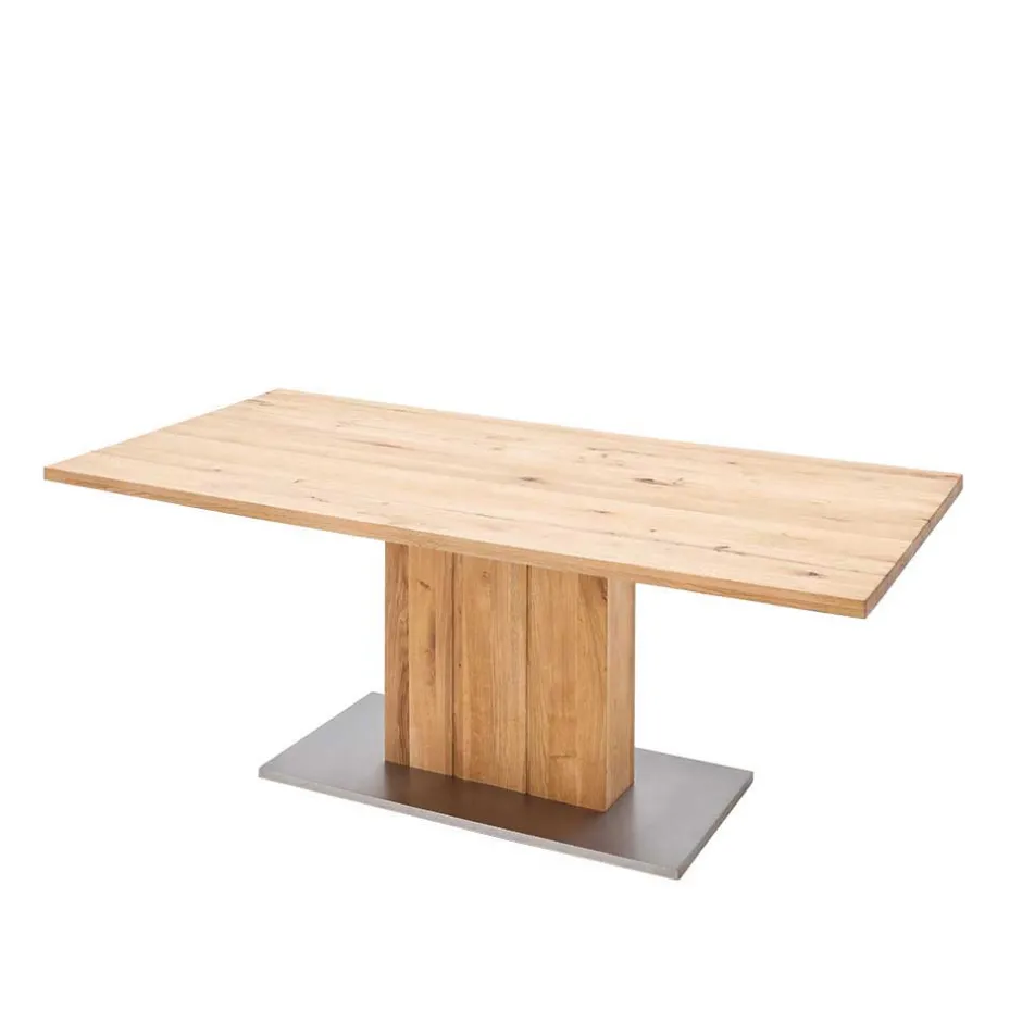 Säulen Esstisch mit Balkeneiche Powera & Bodenplatte mit Metall Mantel^Wohnen Outlet