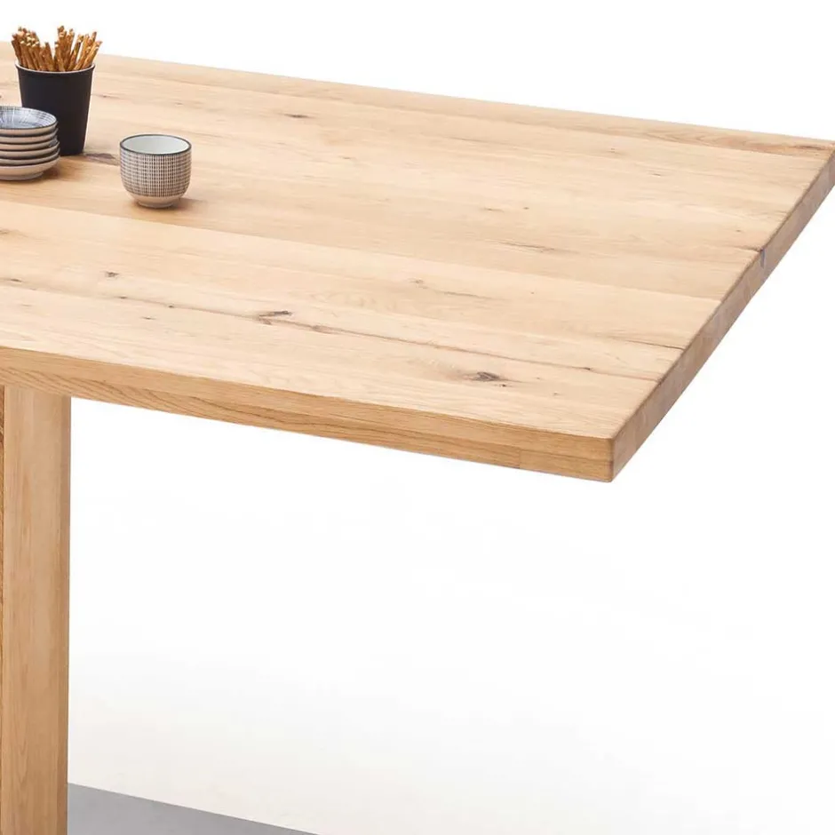Säulen Esstisch mit Balkeneiche Powera & Bodenplatte mit Metall Mantel^Wohnen Outlet