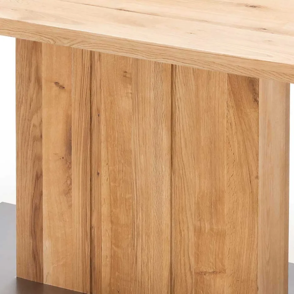 Säulen Esstisch mit Balkeneiche Powera & Bodenplatte mit Metall Mantel^Wohnen Outlet