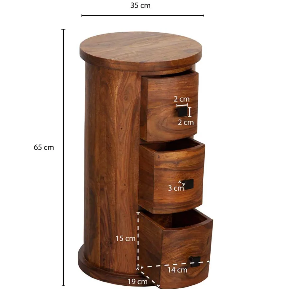 Säulenkommode aus Mangoholz mit drei Schubladen - Active^Wohnen Outlet