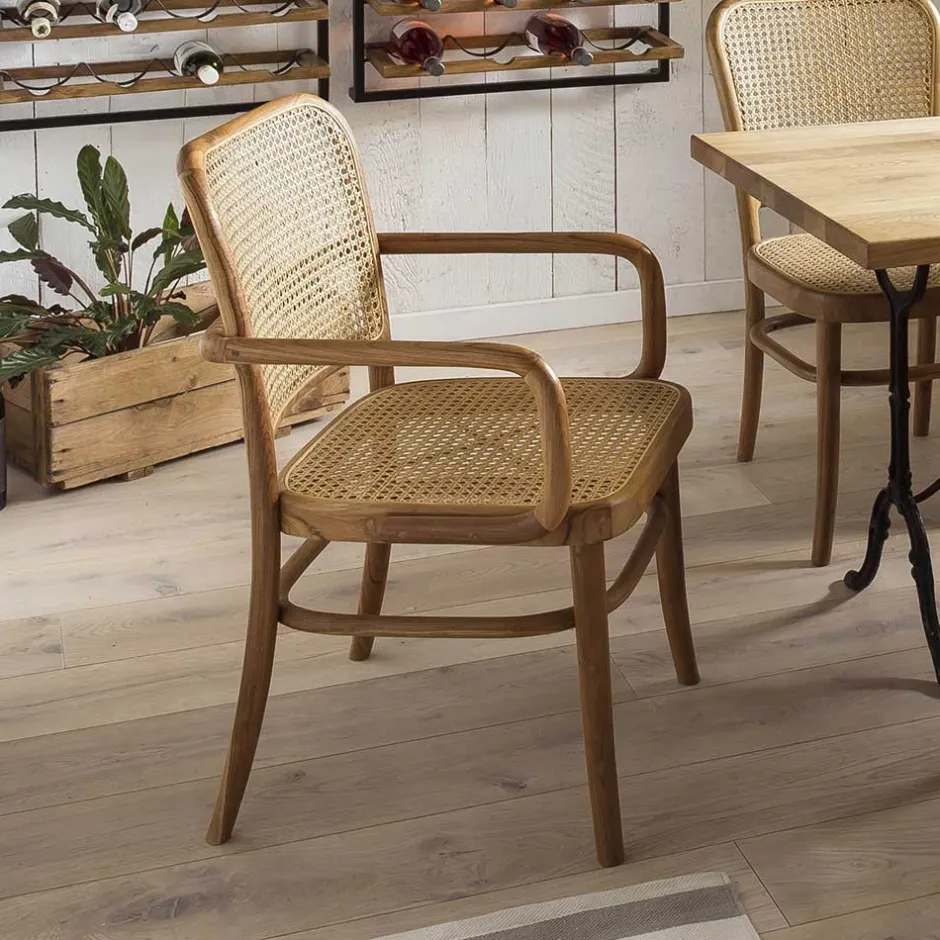 Wohnen Teak Armlehnenstuhl mit Wiener Geflecht - Crasidio