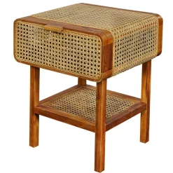 Wohnen Teak Holz Nachtkommode mit Wiener Geflecht - Teako