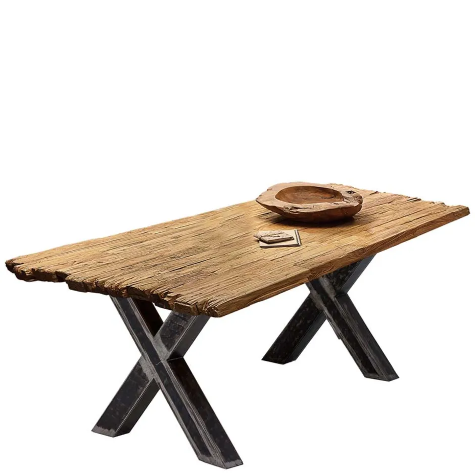 Teak Recyclingholz Tisch mit X Füßen - Omegon^Wohnen Discount