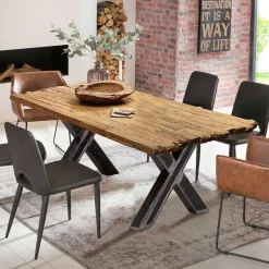 Teak Recyclingholz Tisch mit X Füßen - Omegon^Wohnen Discount