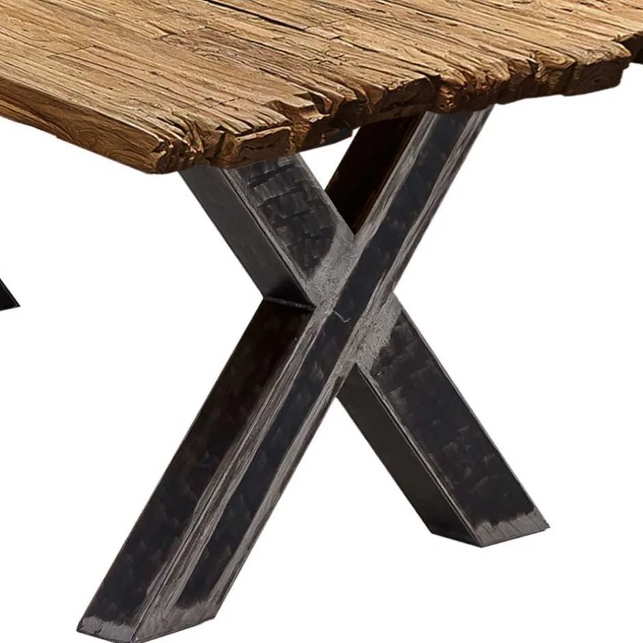 Teak Recyclingholz Tisch mit X Füßen - Omegon^Wohnen Discount