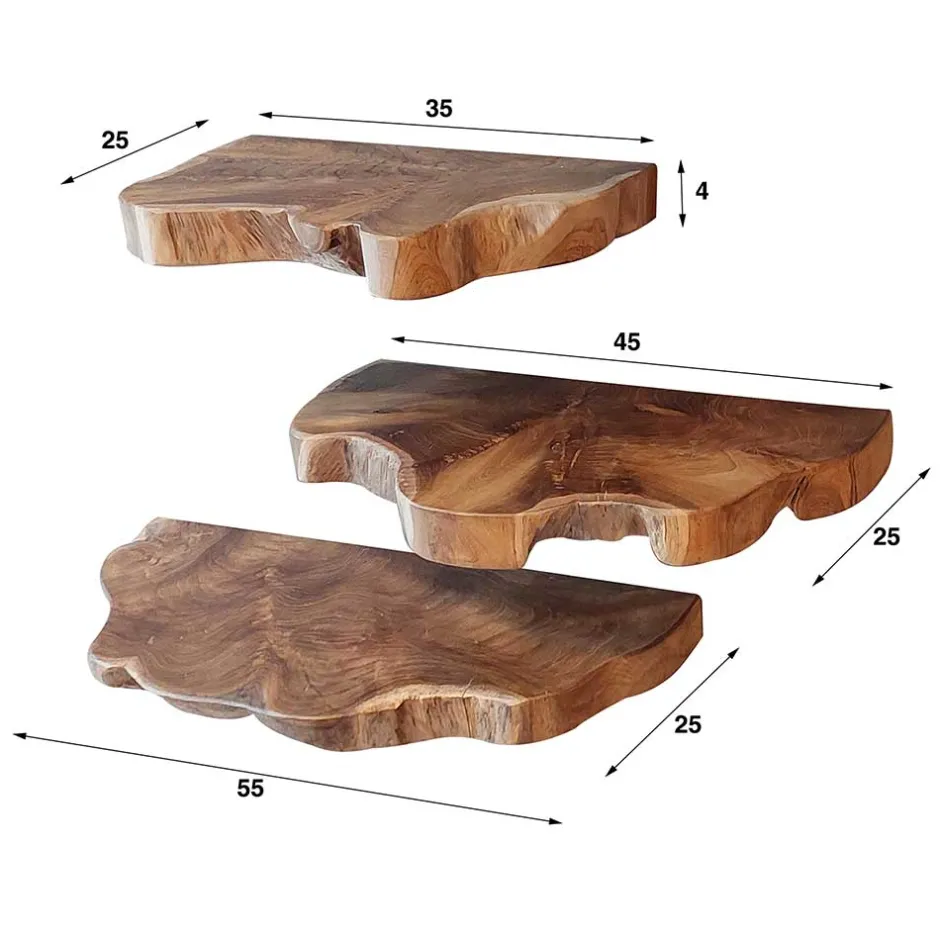 Teak Wandboard Trio mit Naturkanten - Matthis (dreiteilig)^Wohnen Online