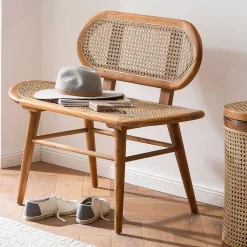 Teak Wohnraum Bank mit Wiener Geflecht - Feliana^Wohnen Online