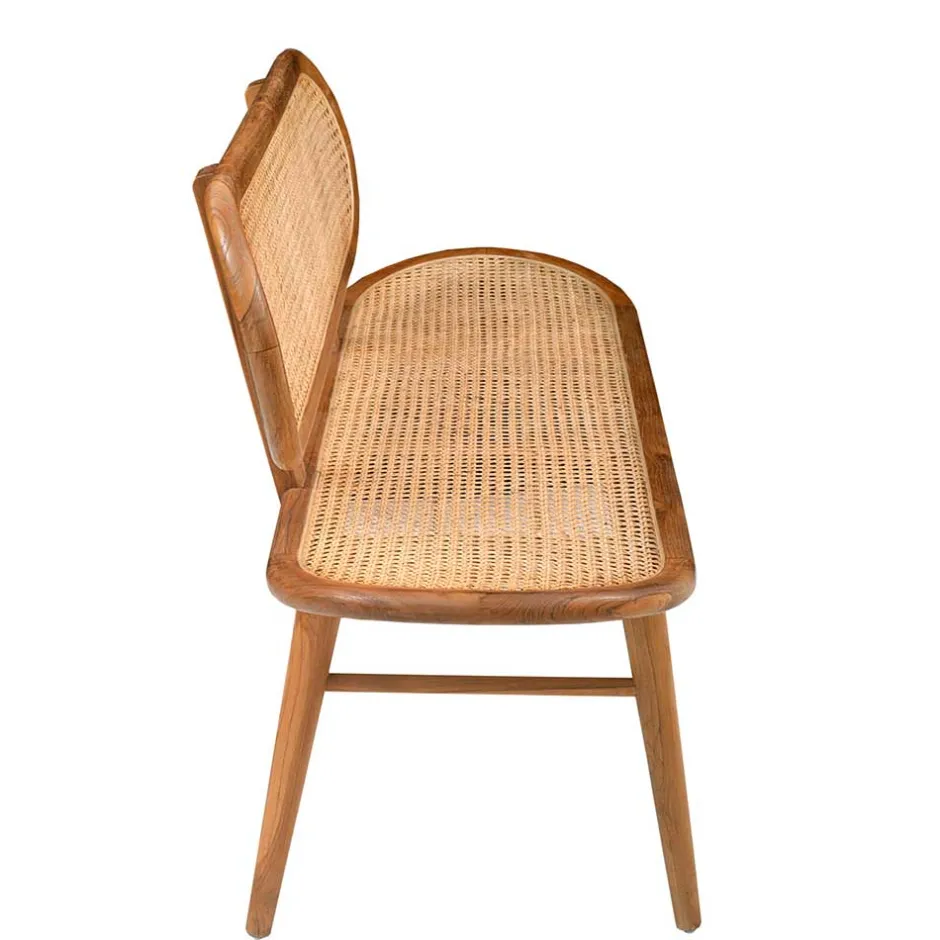 Teak Wohnraum Bank mit Wiener Geflecht - Feliana^Wohnen Online