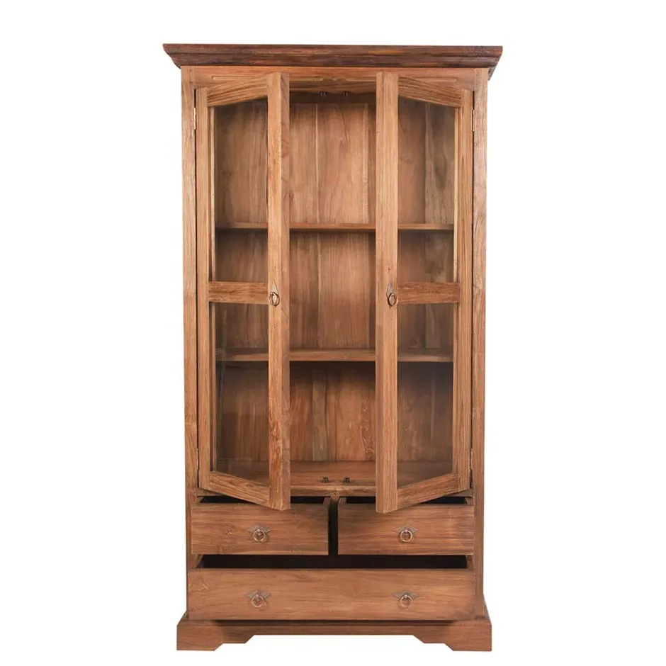 Teakholz Vitrinenschrank Mangato im Landhausstil^Wohnen Discount