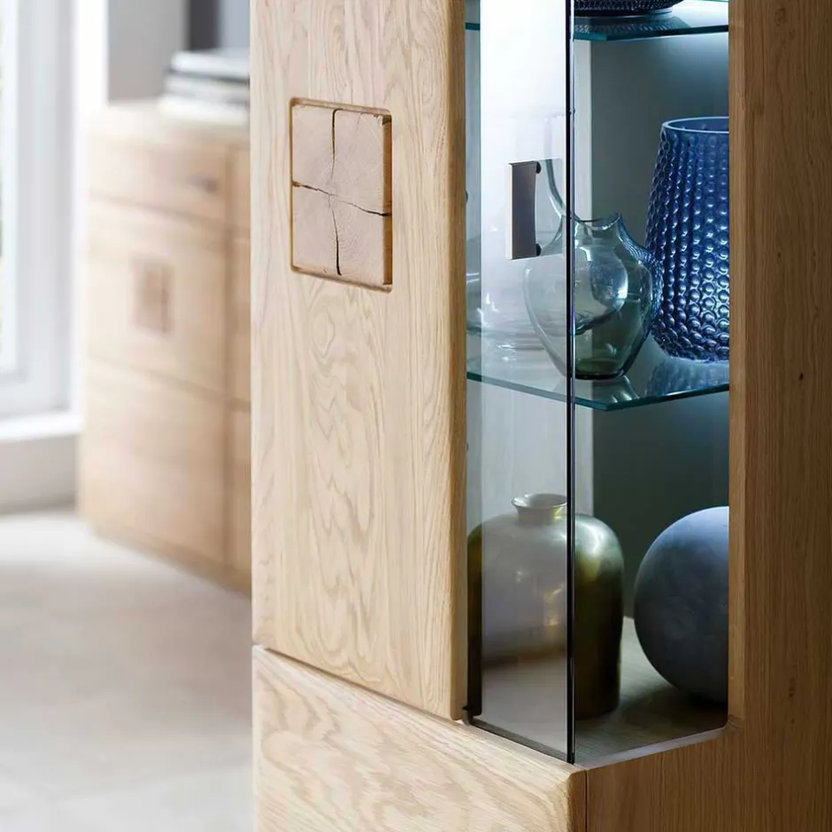 Teilmassive Standvitrine in Eiche Bianco Pontros optional mit LED^Wohnen Clearance