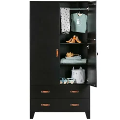 Wohnen Teilmassiver 94x180x40 Kiefernholz Kleiderschrank in Schwarz - Ilvessino
