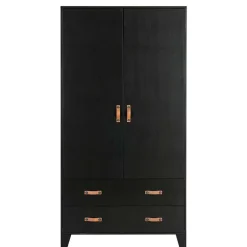 Wohnen Teilmassiver 94x180x40 Kiefernholz Kleiderschrank in Schwarz - Ilvessino