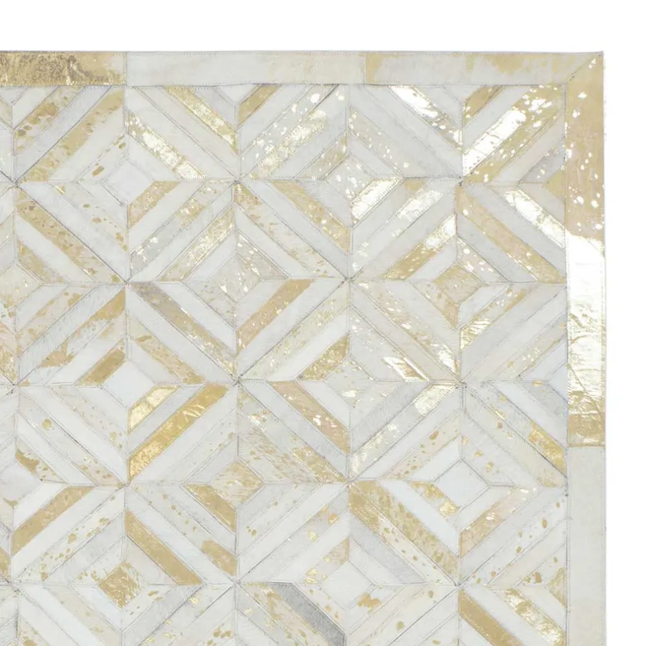 Wohnen Teppich aus Leder mit kurzem Fell in Creme & Gold - Meridus