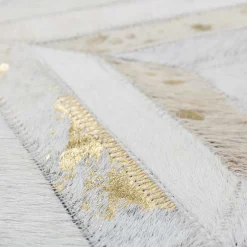 Wohnen Teppich aus Leder mit kurzem Fell in Creme & Gold - Meridus