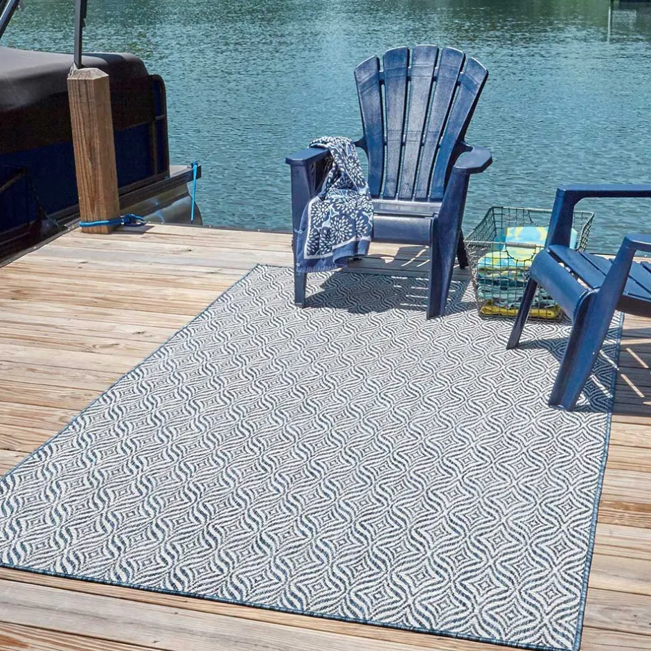 Wohnen Teppich für Draußen in Dunkelblau und Creme - Argyrio