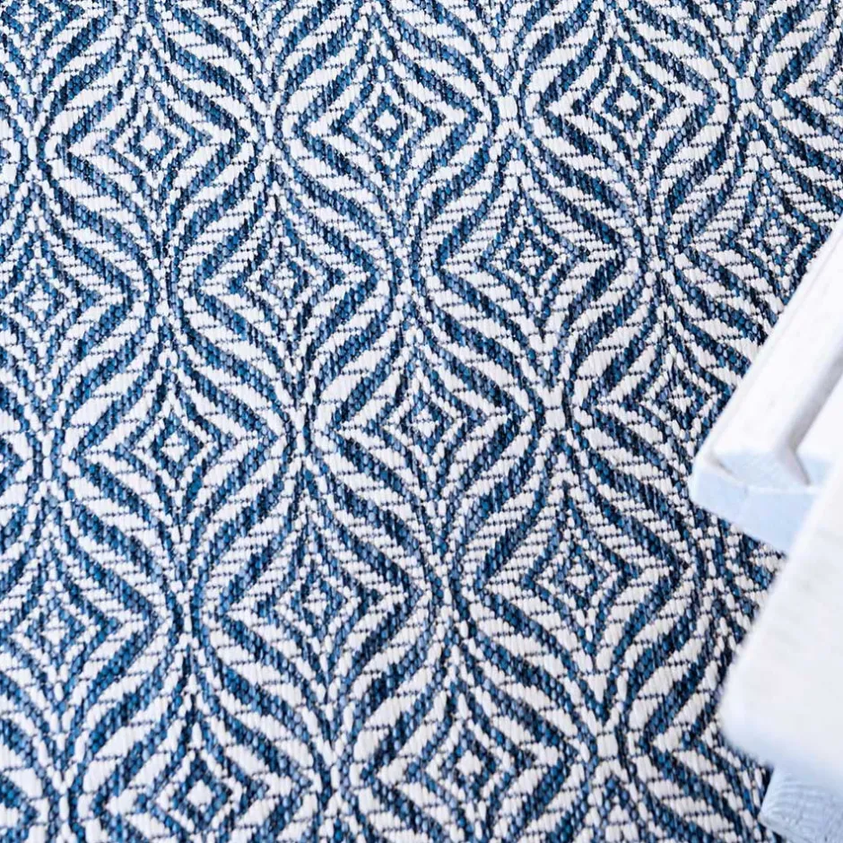 Wohnen Teppich für Draußen in Dunkelblau und Creme - Argyrio