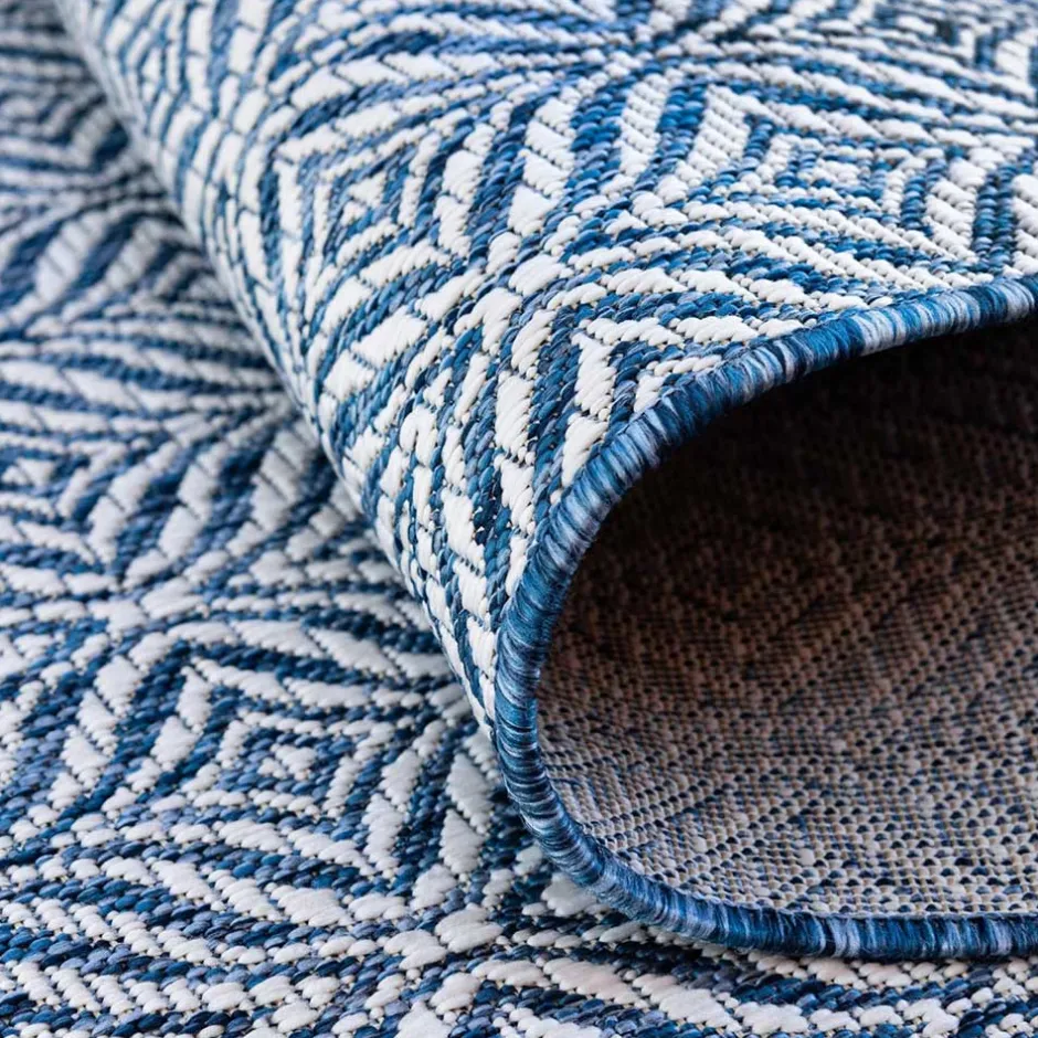 Wohnen Teppich für Draußen in Dunkelblau und Creme - Argyrio