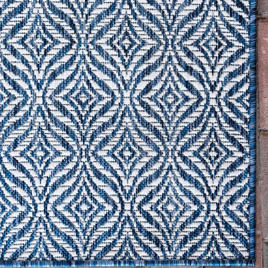 Wohnen Teppich für Draußen in Dunkelblau und Creme - Argyrio