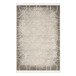 Wohnen Teppich mit Rautenmuster in Weiß & Hellgrau - Freshna