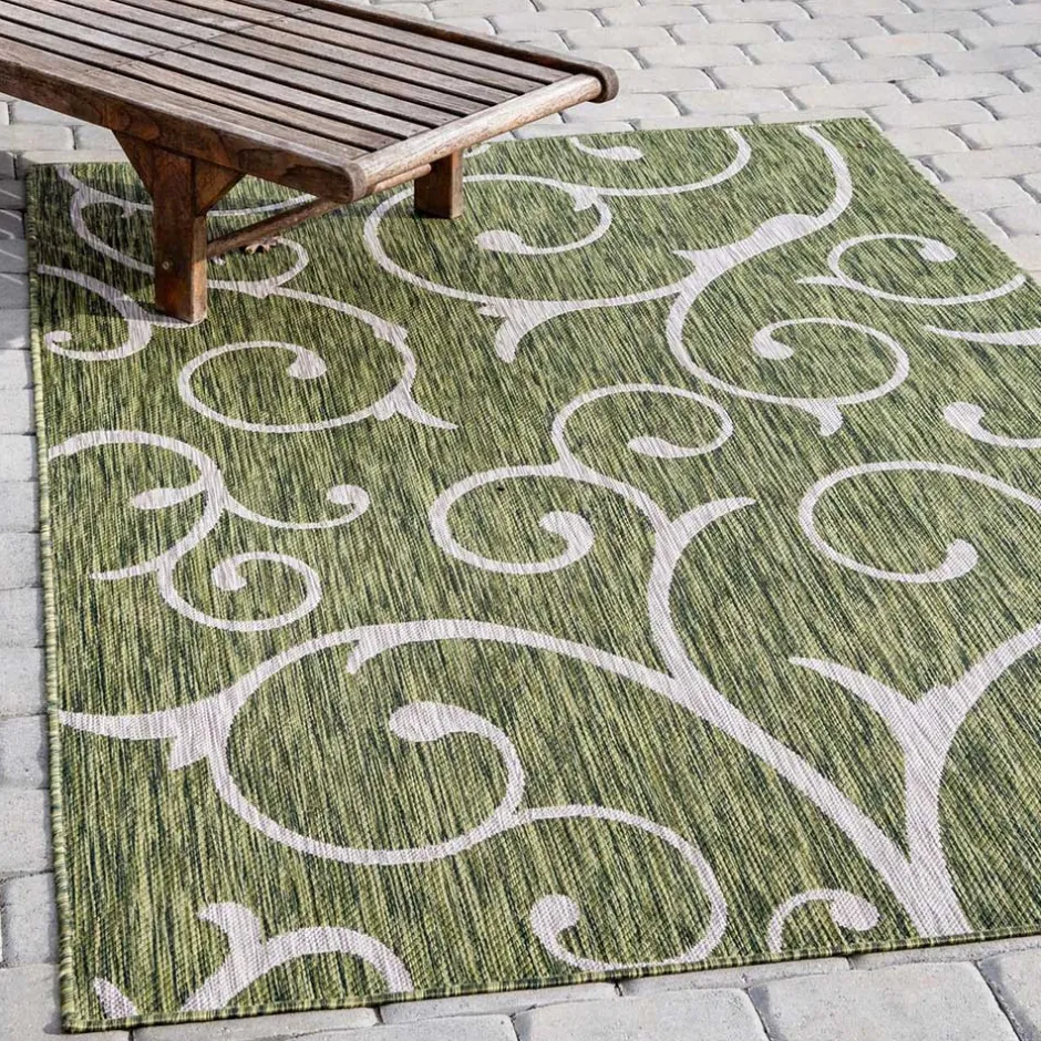 Wohnen Terrassen Teppich in Oliv Grün und Cremeweiß - Duran