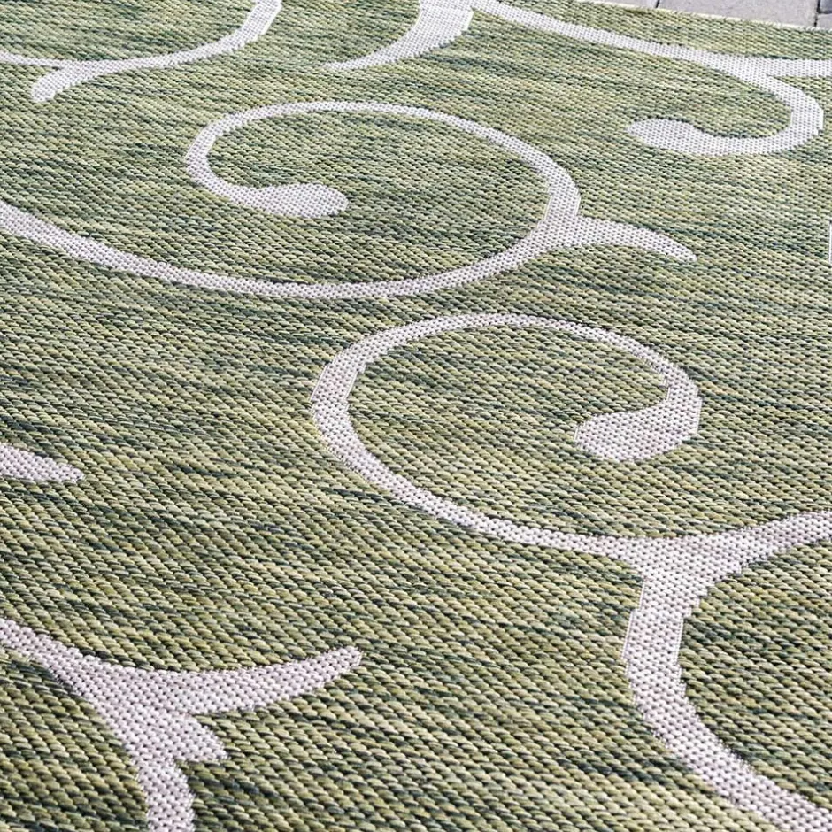 Wohnen Terrassen Teppich in Oliv Grün und Cremeweiß - Duran