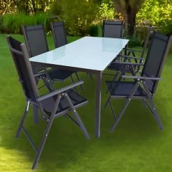 Wohnen Tisch mit Klappstühlen für den Garten - Anlina (siebenteilig)