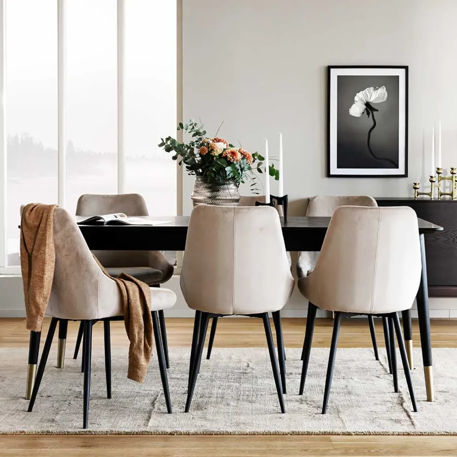 Wohnen Tischgruppe in Schwarz & Beige - Orgevia (siebenteilig)