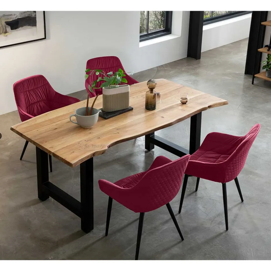 Wohnen Tischgruppe mit vier roten Stühlen - Syrec (fünfteilig)