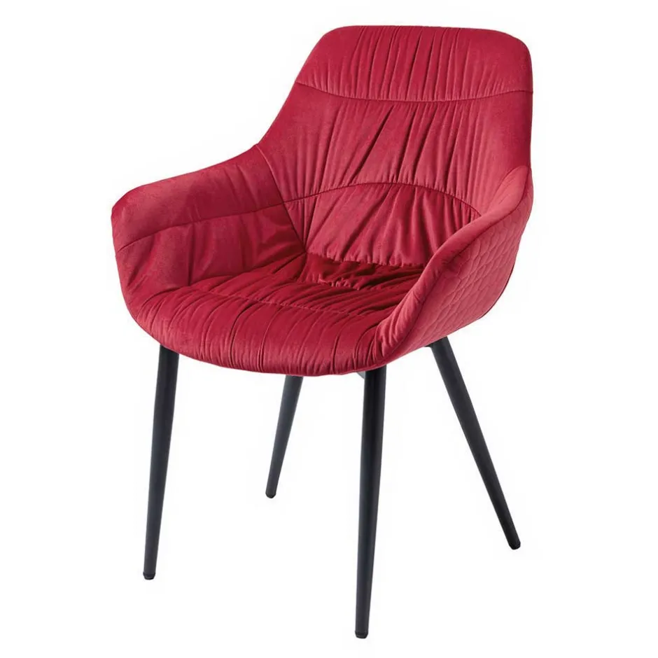 Wohnen Tischgruppe mit vier roten Stühlen - Syrec (fünfteilig)