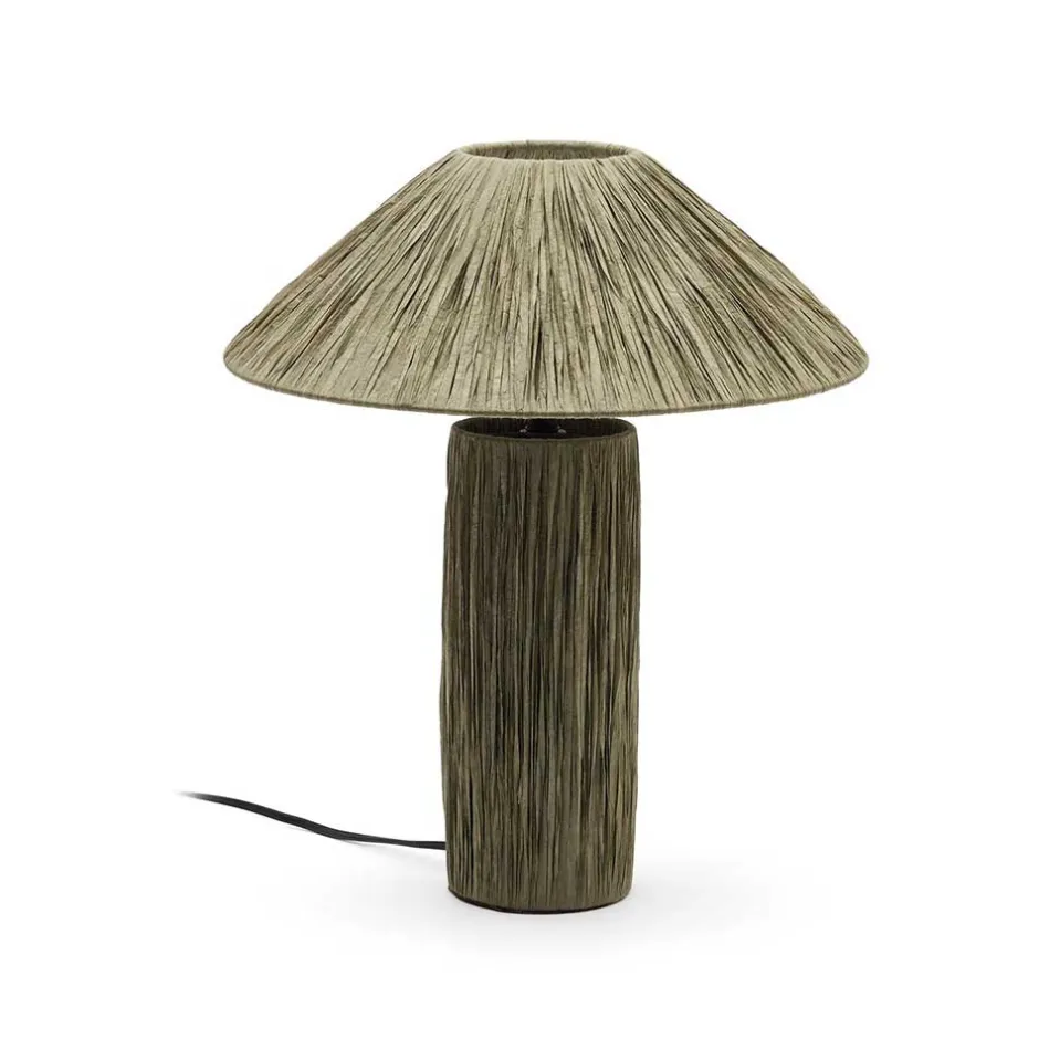 Wohnen Tischleuchte in Graugrün aus Raffia - Dasanti