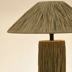 Wohnen Tischleuchte in Graugrün aus Raffia - Dasanti